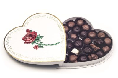 White with Red Rose Heart Valentine Chocolate Box